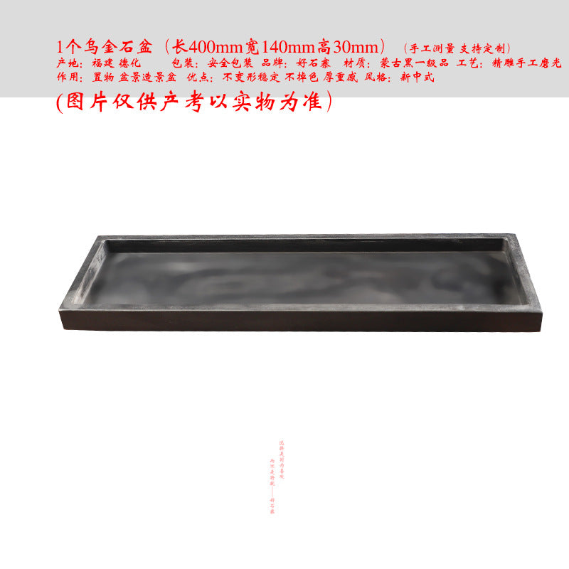 Gray rectangular natural stone bonsai tray