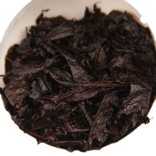 Brewed leaves from 2009 Eight-Year Aged Rhyme ripe Pu-erh tea cake