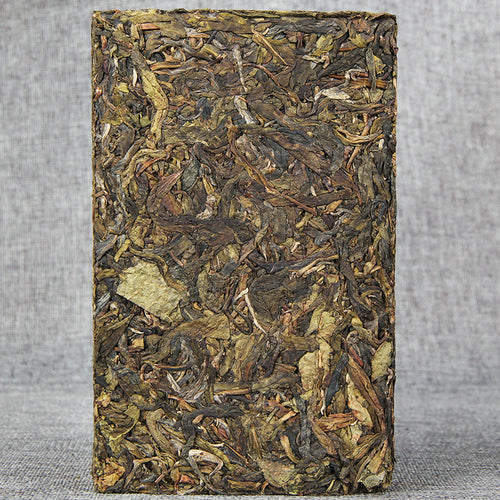 Unwrapped 2015 Bingdao Ancient Tree Golden Leaf Raw Pu-erh Brick 500g 冰岛古树黄金叶