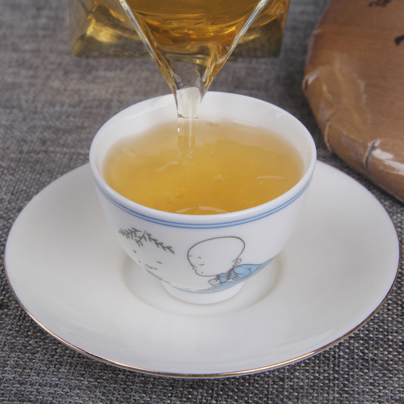 Infused leaves from 2021 Bingdao Chunjian raw Pu-erh tea cake