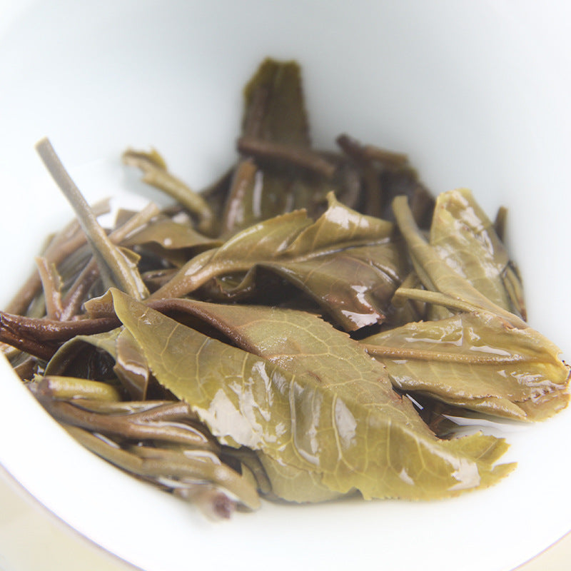 Yiwu Fenghuangwo ancient-tree sheng Pu-erh dry leaf detail