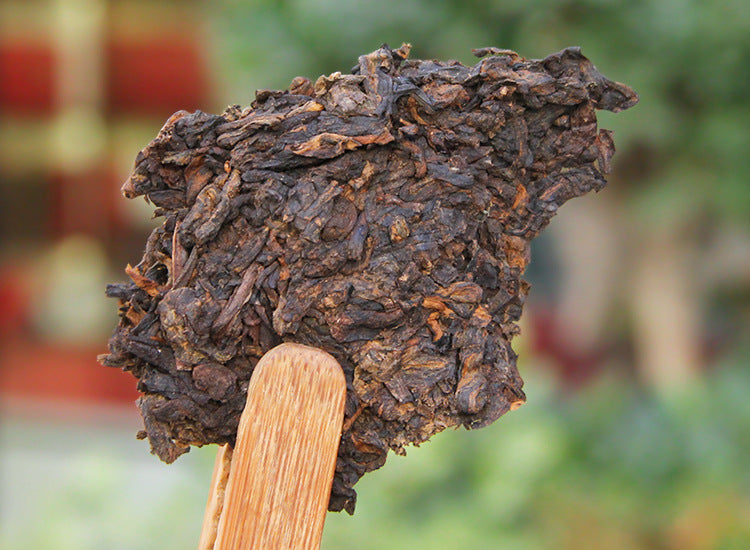 Another angle of loosened 2022 Banzhang ripe Pu-erh tea cake leaf piece