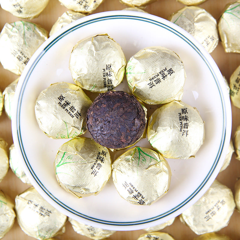2023 original flavor ripe Pu-erh mini tuocha in gold wrappers