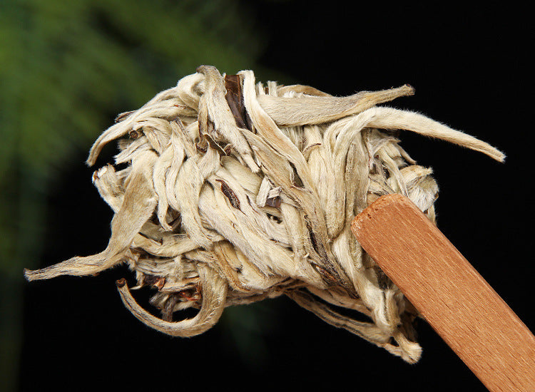 Baihao Yinzhen white tea cake close-up
