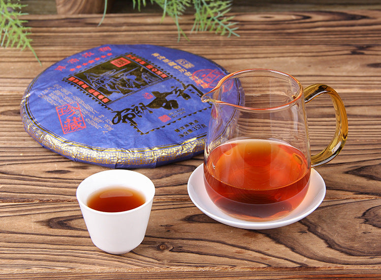 2025 Bulang Guyun ripe Pu-erh cake with brewed red liquor 357g Yunnan shou puer
