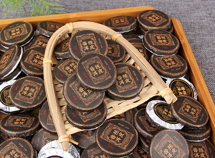 Infused Chenpi ripe Pu-erh leaves after brewing