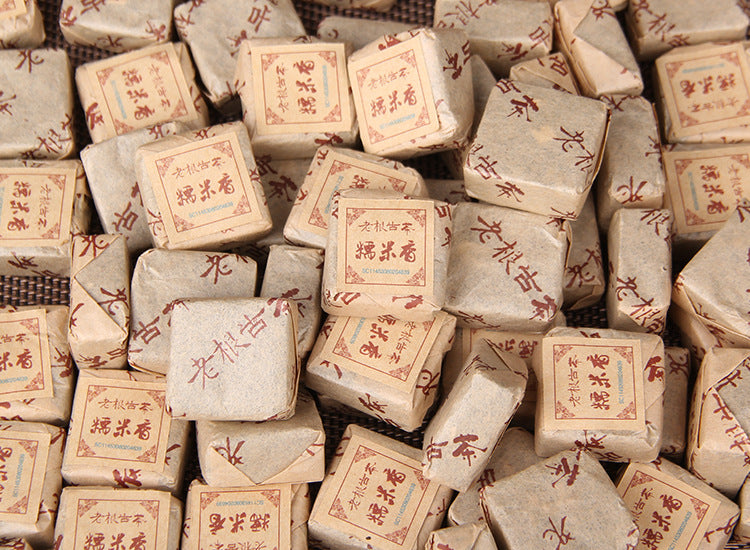 Infused Sticky Rice Aroma Ripe Pu-erh leaves with mini bricks 糯米香熟普 叶底