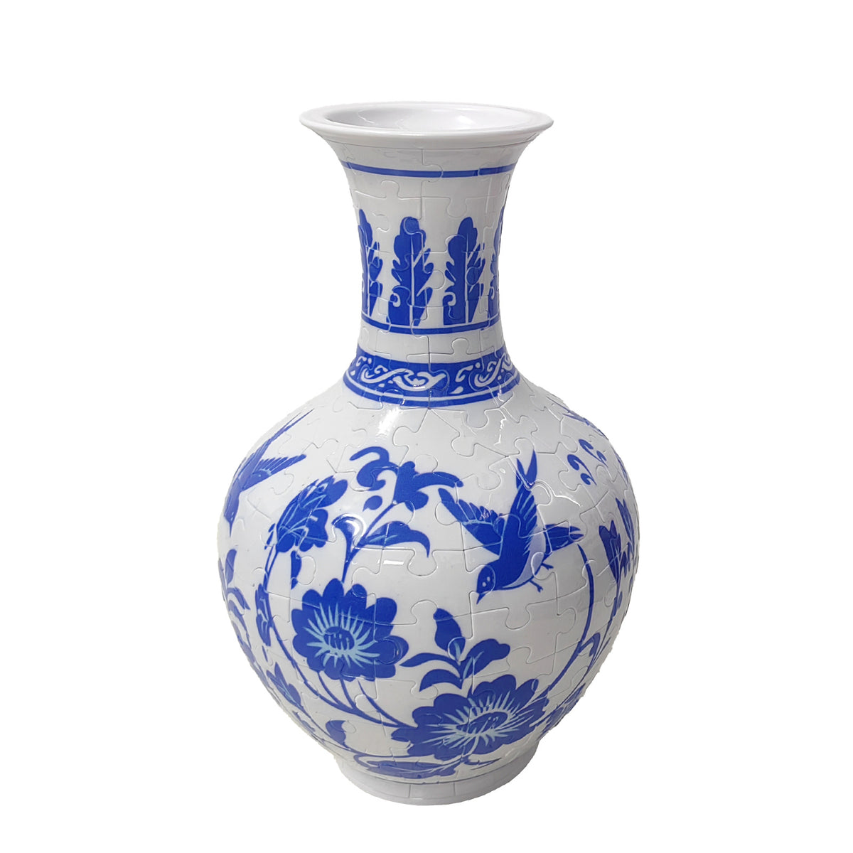 164-piece 3D puzzle vase with blue and white birds and lotus design