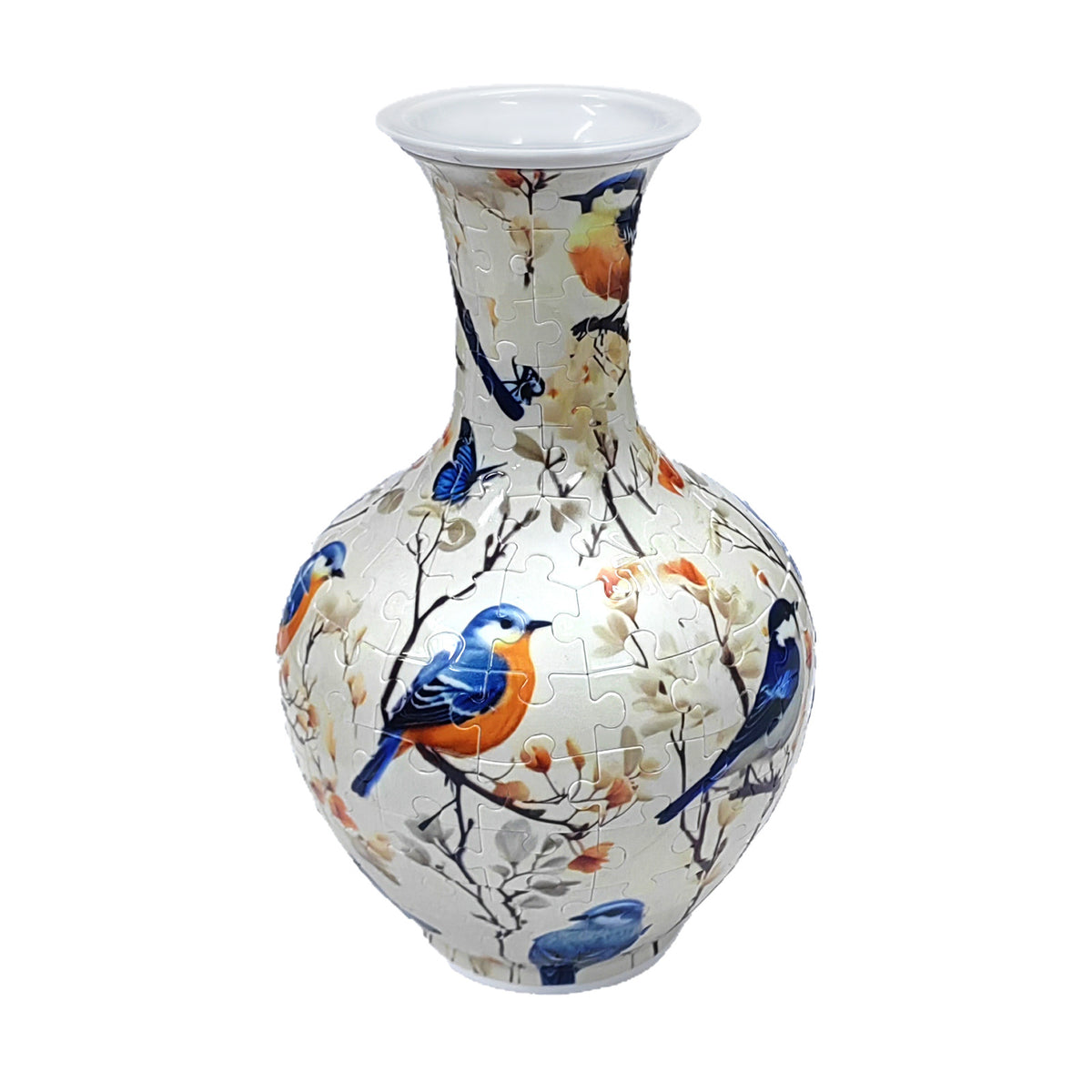 164-piece 3D puzzle vase with bluebird and blossom artwork front view