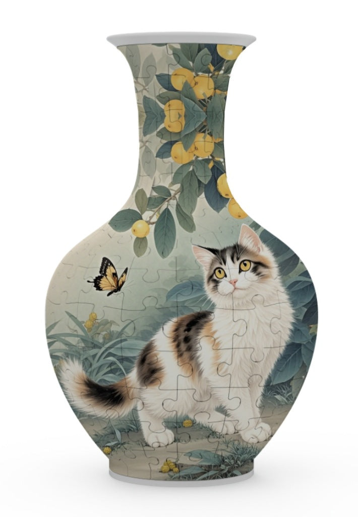 164-piece 3D puzzle vase with garden cat, flowers and butterfly artwork