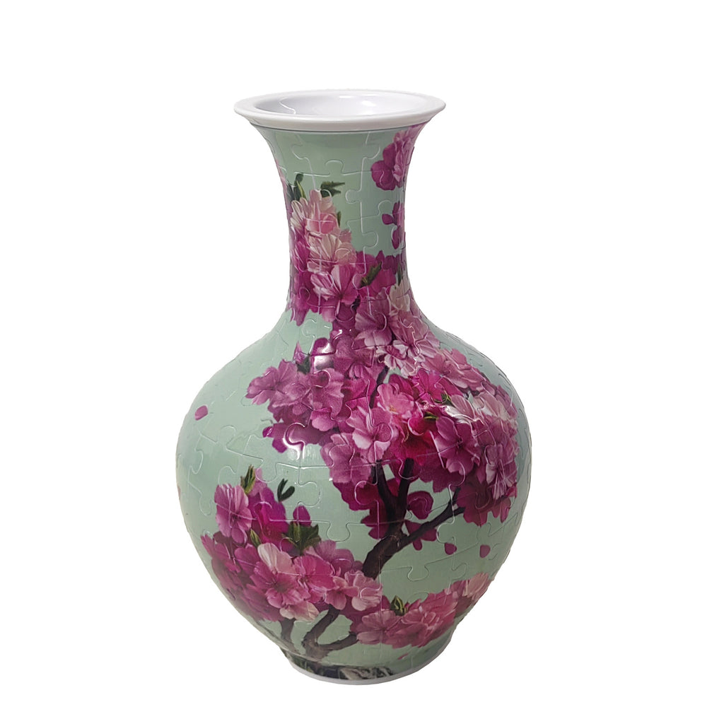 164-piece 3D puzzle vase with magenta blossom design
