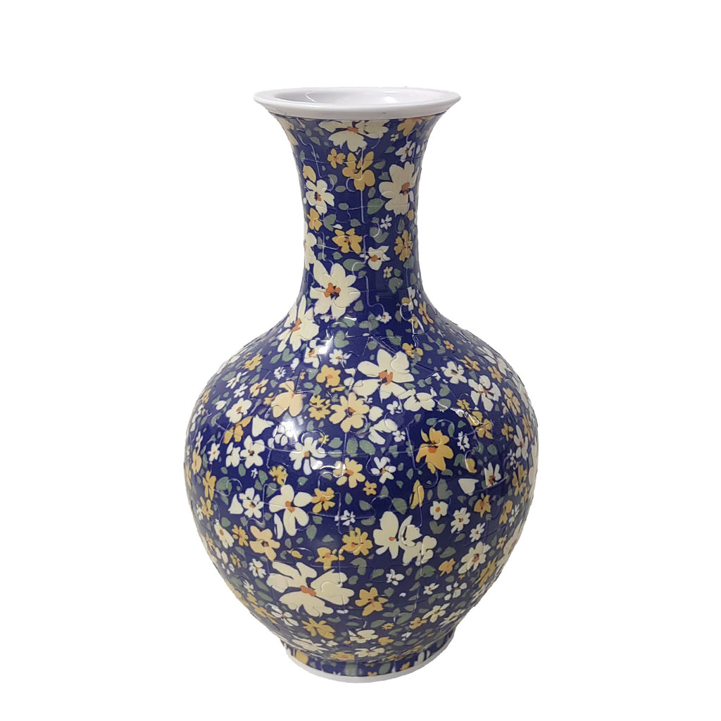 164-piece 3D puzzle vase with midnight blue and gold blossom pattern