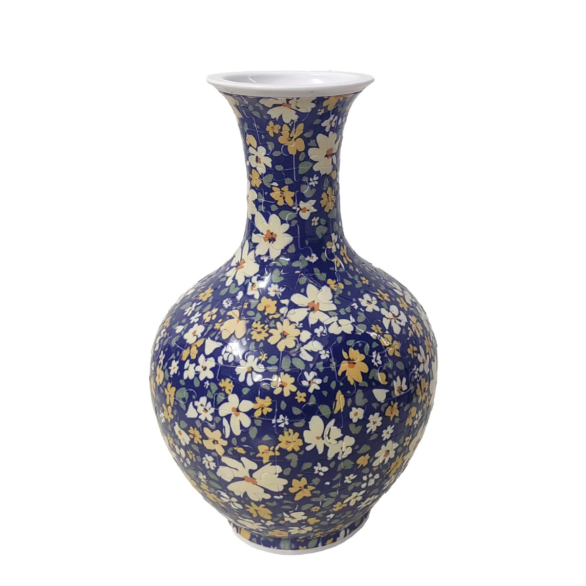 164-piece 3D puzzle vase with midnight blue and gold blossom pattern