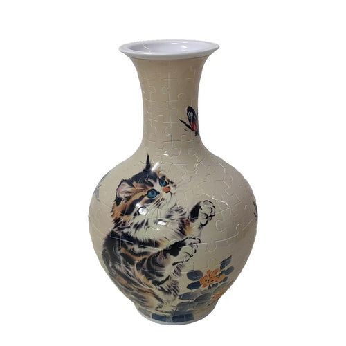 164-piece 3D puzzle vase with playful cat and floral artwork