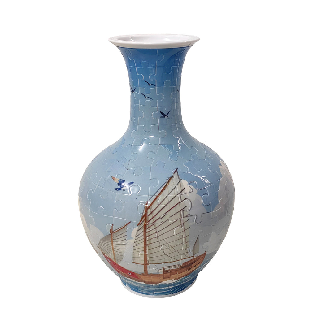 164-piece 3D puzzle vase with blue sailboat and sea artwork