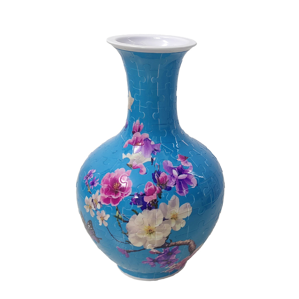 164-piece 3D puzzle vase with turquoise blue floral artwork