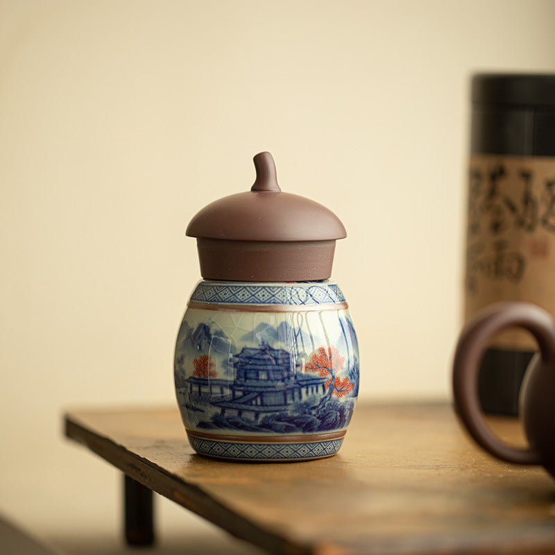 Authentic Jingdezhen Antique Blue & White Landscape Aged Clay Lid Rest & Coaster - Teaware Accessories
