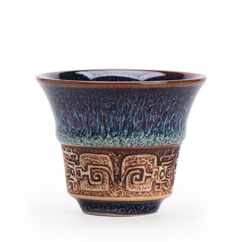 Antique Bronze Flambé Tenmoku Jianzhan Ceramic Master Teacup - 90ml Gongfu Tasting Cup