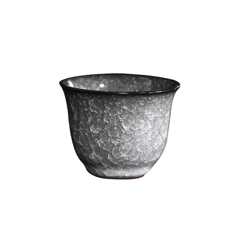 Authentic Dehua Black Ice-Flower Crackle Ceramic Master Teacup - 85ml Gongfu Tasting Cup