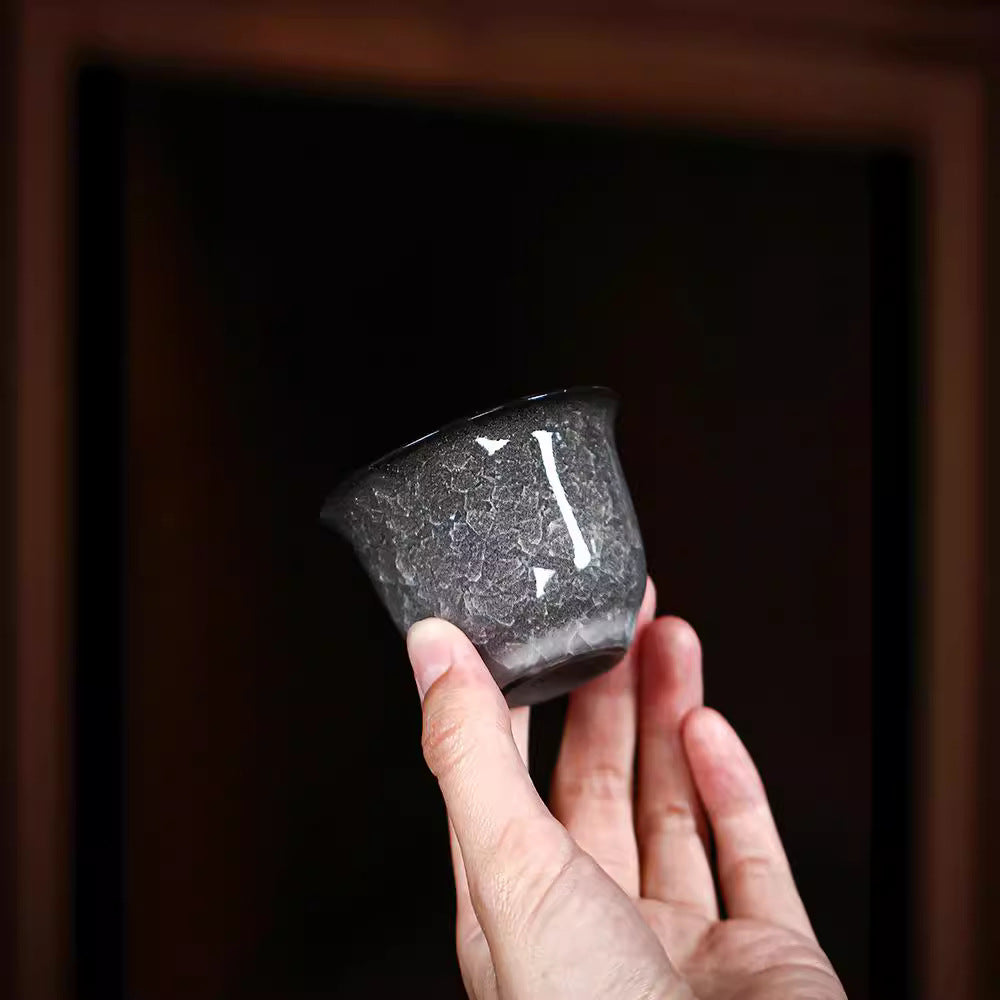 Authentic Dehua Black Ice-Flower Crackle Ceramic Master Teacup - 85ml Gongfu Tasting Cup