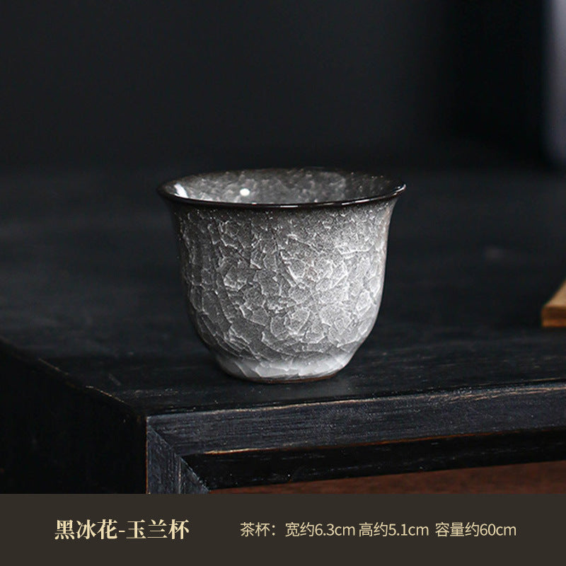 Authentic Dehua Black Ice-Flower Crackle Ceramic Master Teacup - 85ml Gongfu Tasting Cup