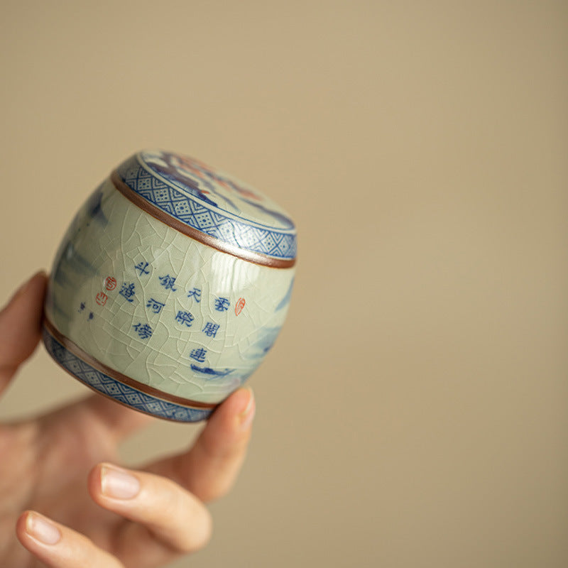 Authentic Jingdezhen Antique Blue & White Landscape Aged Clay Lid Rest & Coaster - Teaware Accessories