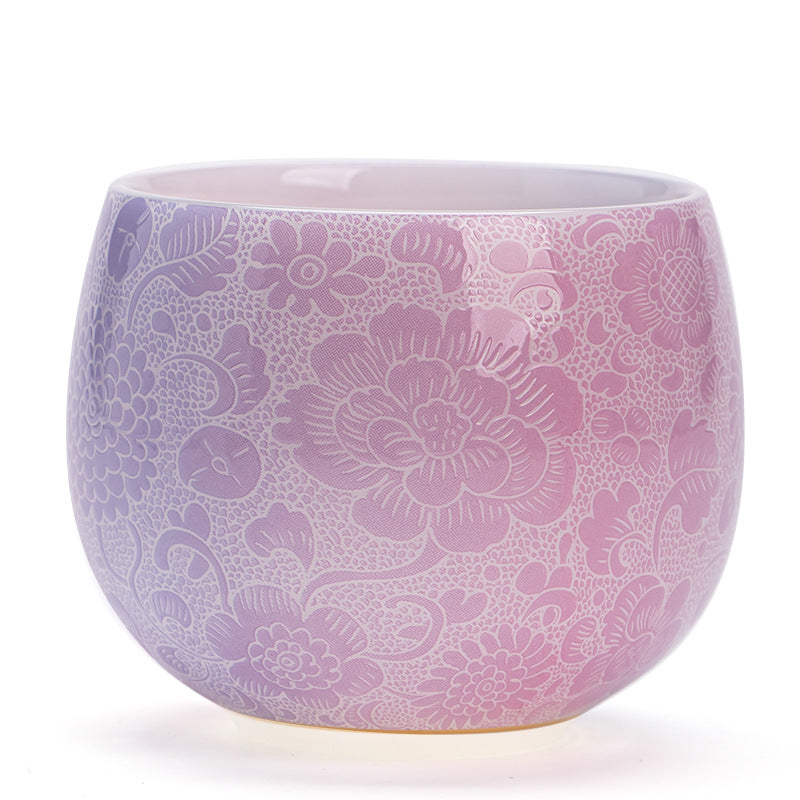 Luxury Ice Mutton-Fat Jade Purple Mist Floral Longdan Ceramic Teacup - 85ml Anti-Scald Master Cup