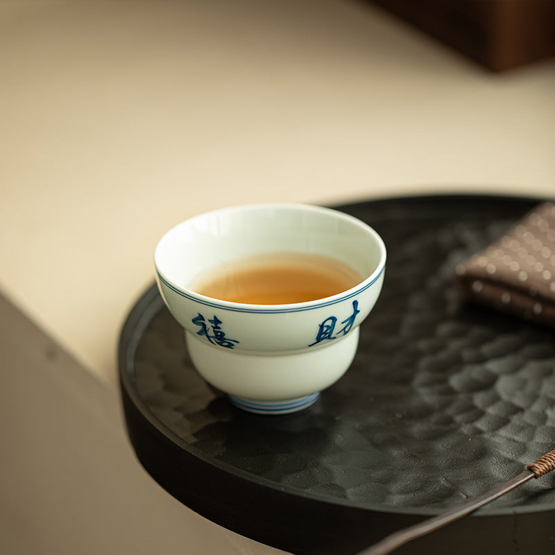 Authentic Jingdezhen Hand-Painted Blue & White Fulu Gourd Master Teacup - 75ml Gongfu Tasting Cup
