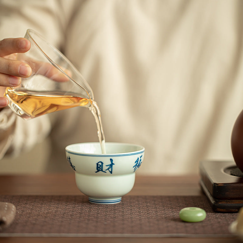 Authentic Jingdezhen Hand-Painted Blue & White Fulu Gourd Master Teacup - 75ml Gongfu Tasting Cup