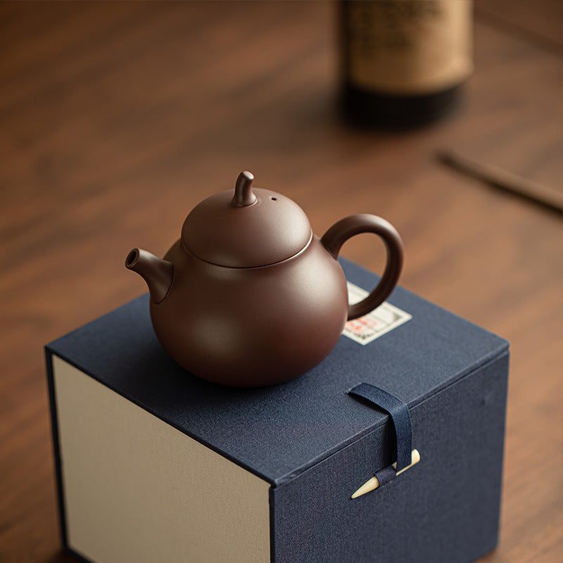 Authentic Aged Purple Clay Phoenix-Cry Eggplant-Melon Ceramic Teapot - 210ml Gongfu Teapot Gift Box