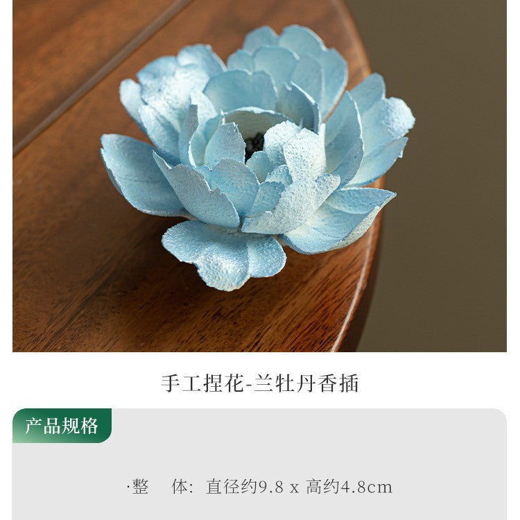 Authentic Jingdezhen Hand-Pinched Orchid Peony Ceramic Incense Holder Stand - Teaware Accessories