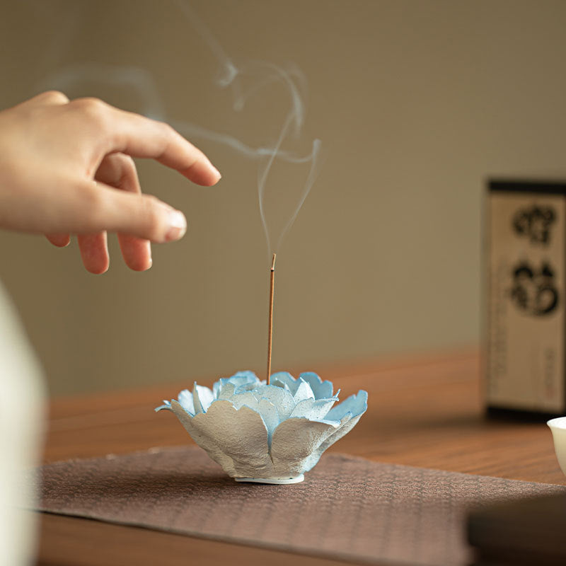 Authentic Jingdezhen Hand-Pinched Orchid Peony Ceramic Incense Holder Stand - Teaware Accessories