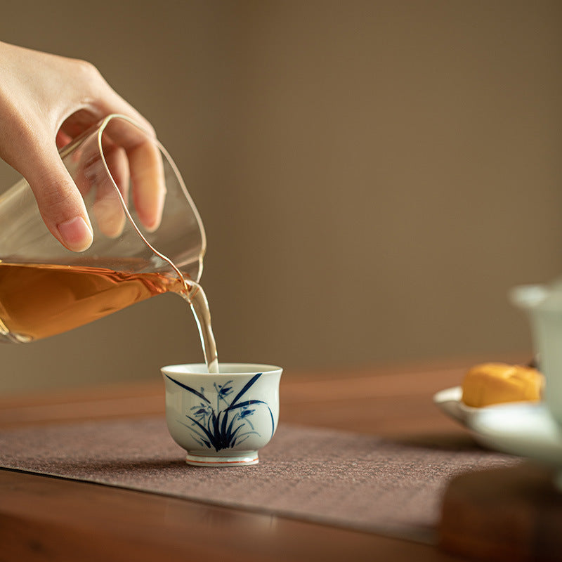 Authentic Jingdezhen Underglaze Hand-Painted Orchid Ceramic Master Teacup - 80ml Gongfu Cup