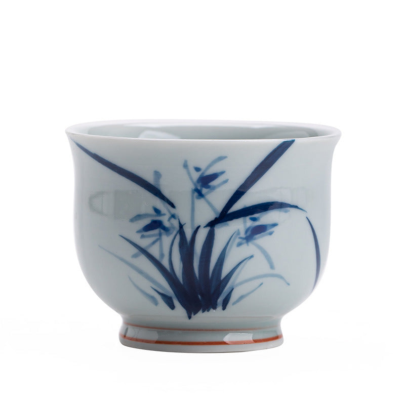 Authentic Jingdezhen Underglaze Hand-Painted Orchid Ceramic Master Teacup - 80ml Gongfu Cup