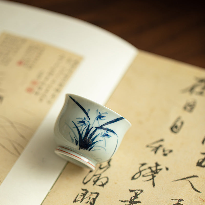 Authentic Jingdezhen Underglaze Hand-Painted Orchid Ceramic Master Teacup - 80ml Gongfu Cup