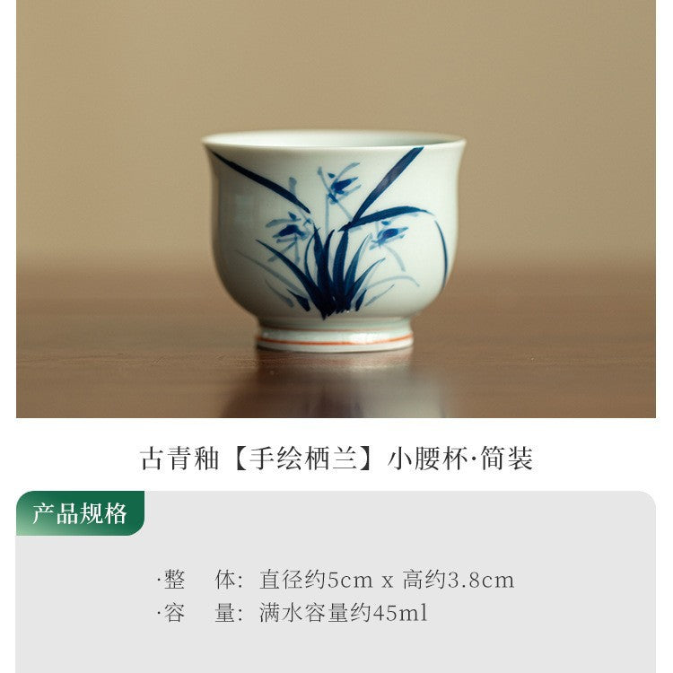 Authentic Jingdezhen Underglaze Hand-Painted Orchid Ceramic Master Teacup - 80ml Gongfu Cup