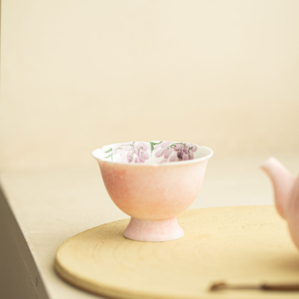 Authentic Rock Mineral White Mist Wisteria High-Stem Mallow-Mouth Teacup - 75ml Gongfu Master Cup