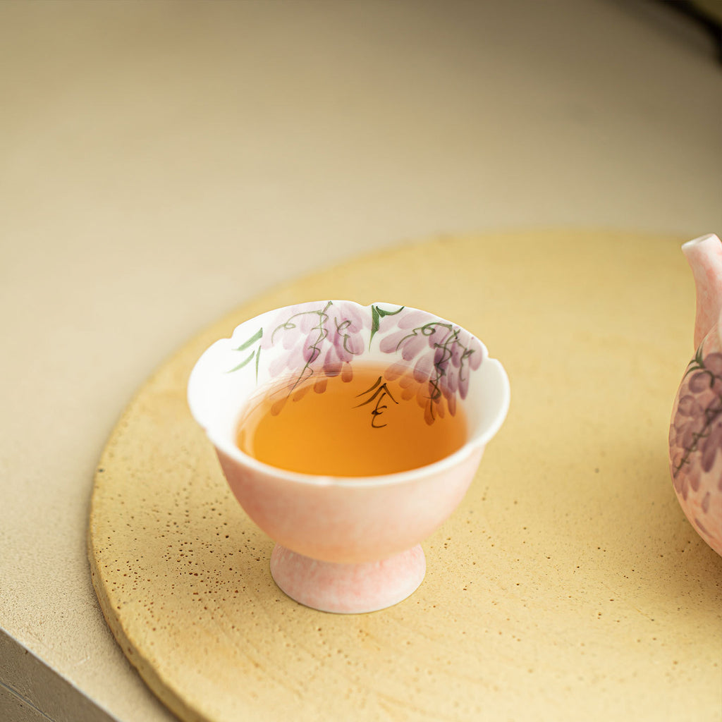 Authentic Rock Mineral White Mist Wisteria High-Stem Mallow-Mouth Teacup - 75ml Gongfu Master Cup