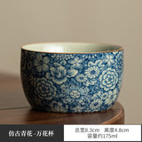 Authentic Aged Clay Blue & White Myriad Flowers Crackle Ceramic Master Teacup - 85ml Gongfu Cup