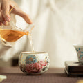 Antique Song-Style Ru Ware Celadon 24K Gilded Peony Master Teacup - 85ml Gongfu Tasting Cup