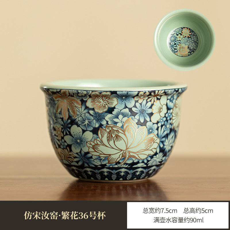 Authentic Jingdezhen Ru Ware Wanhua Gilded Peony Hanwa Ceramic Teapot Set - 185ml Gongfu Suite