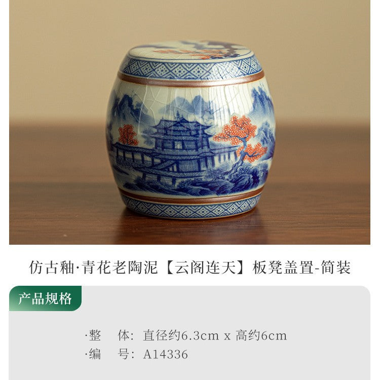 Authentic Jingdezhen Antique Blue & White Landscape Aged Clay Lid Rest & Coaster - Teaware Accessories