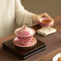 Authentic Jingdezhen Peony Pink Ru Ware Crackle San Cai Gaiwan - 160ml Gongfu Tea Bowl