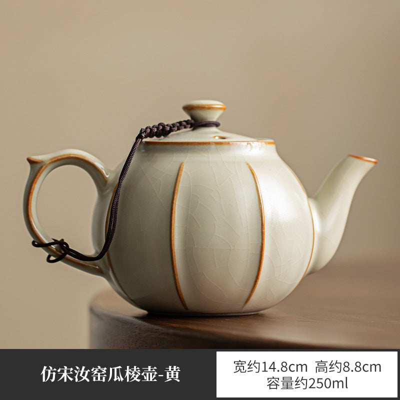 Handcrafted Dehua Ru Ware Bean-Yellow & Sky-Blue Celadon Crackle Large Teapot - 240ml Gongfu Teapot