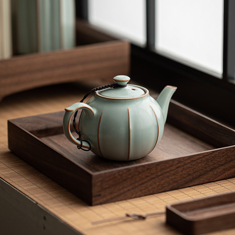 Handcrafted Dehua Ru Ware Bean-Yellow & Sky-Blue Celadon Crackle Large Teapot - 240ml Gongfu Teapot