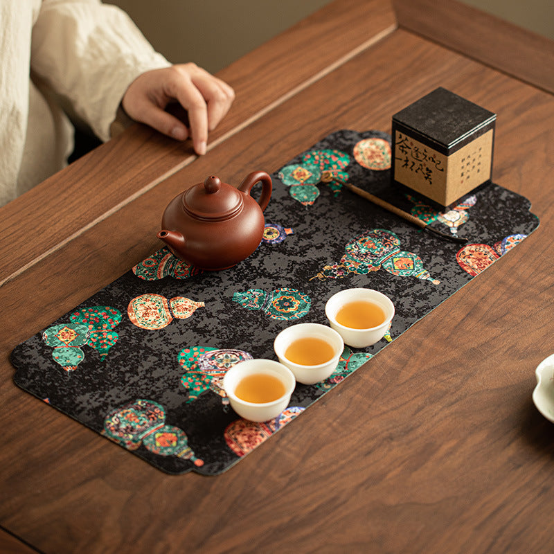 Neo-Chinese Reversible Waterproof Silk Brocade Tea Table Runner & Mat - 120cm Teaware Accessories