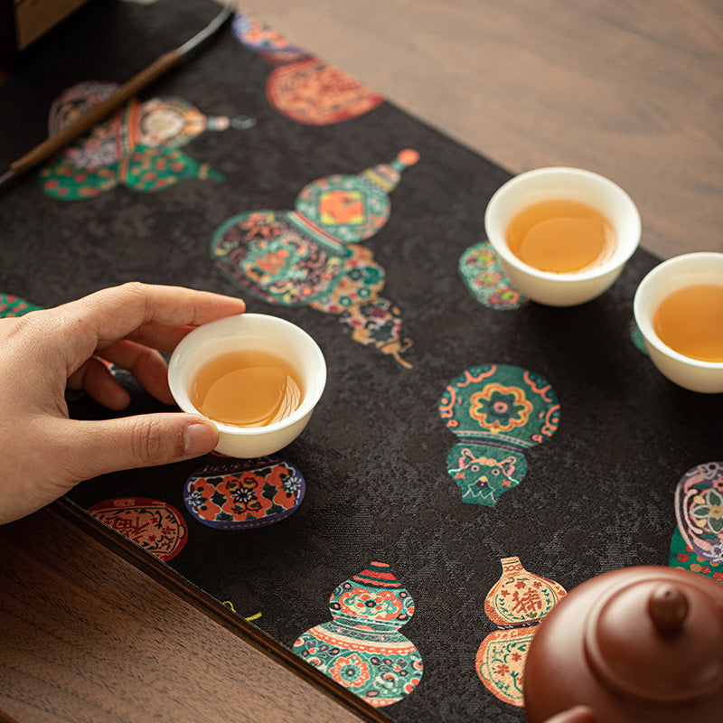 Neo-Chinese Reversible Waterproof Silk Brocade Tea Table Runner & Mat - 120cm Teaware Accessories