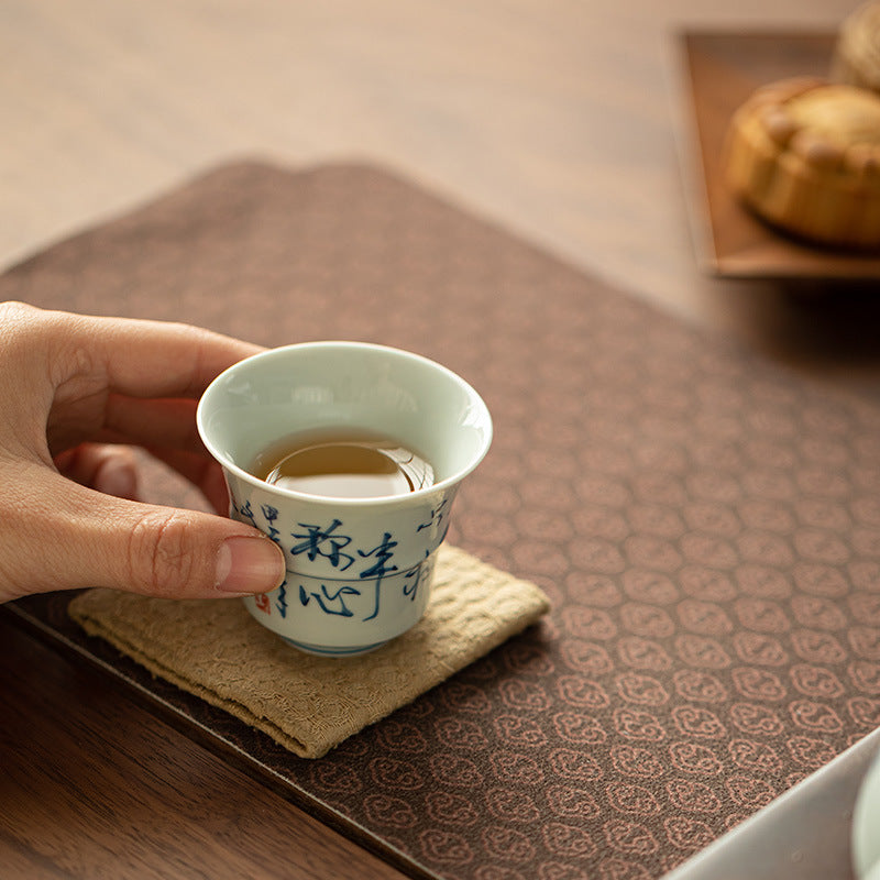 Authentic Jingdezhen Hand-Painted Blue & White Calligraphy Bamboo-Joint Master Teacup - 85ml Gongfu Teacup