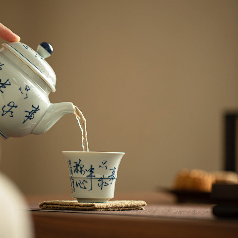 Authentic Jingdezhen Hand-Painted Blue & White Calligraphy Bamboo-Joint Master Teacup - 85ml Gongfu Teacup