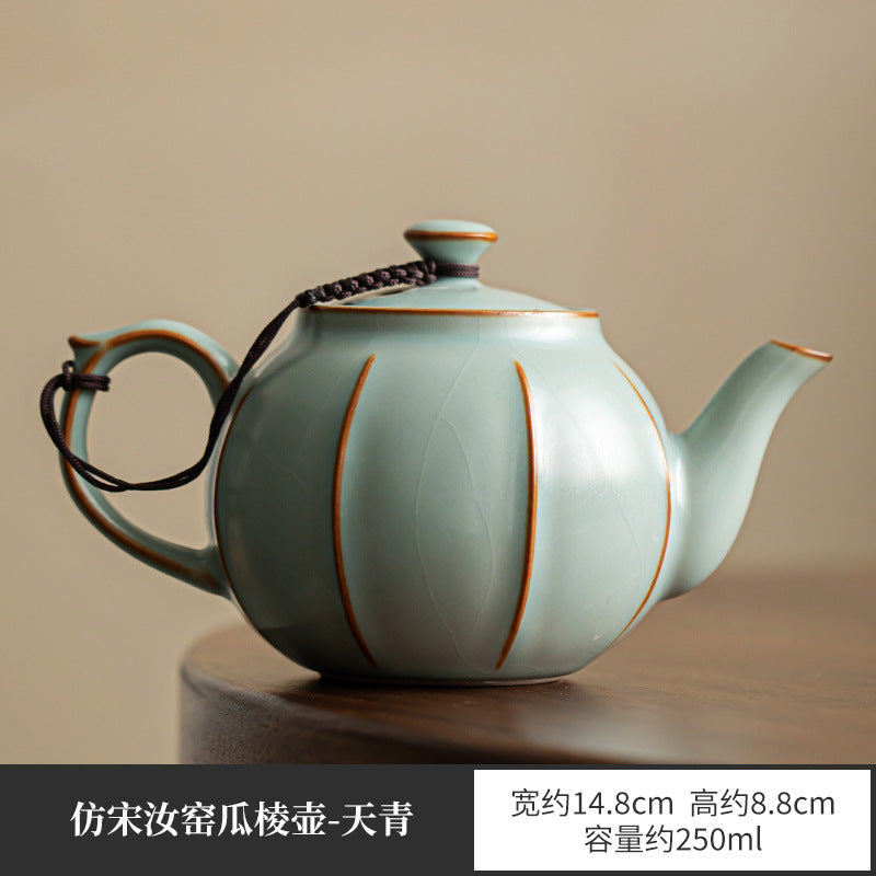 Handcrafted Dehua Ru Ware Bean-Yellow & Sky-Blue Celadon Crackle Large Teapot - 240ml Gongfu Teapot